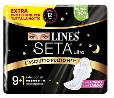 LINES SETA ULTRA ASSORBENTI EXTRA NOTTE CARRY PACK PACCO SINGOLO 9+1 PEZZI - Oltrefarma