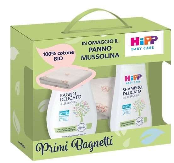 HIPP COFANETTO PRIMI BAGNETTI MUSSOLINA 1 BABY CARE BAGNO DELICATO 350 ML + 1 BABY CARE SHAMPOO DELICATO 200 ML + 1 PANNO MUSSOLINA - Oltrefarma