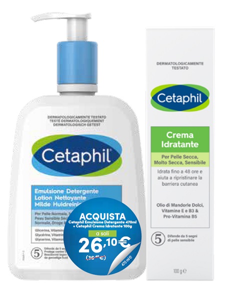 CETAPHIL BIPACK EMULSIONE DETERGENTE 470 ML + CREMA IDRATANTE 100 G - Oltrefarma