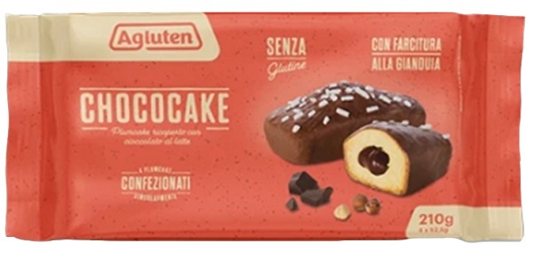 AGLUTEN CHOCOCAKE 4 PLUMCAKE RICOPERTI CON CIOCCOLATO AL LATTE CON FARCITURA ALLA GIANDUIA DA 52,5G - Oltrefarma