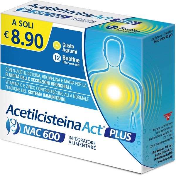 ACETILCISTEINA ACT PLUS NAC 600 12 BUSTINE EFFERVESCENTI AGRUMI - Antica Farmacia Ferrari