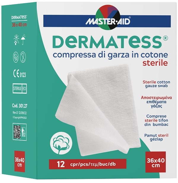 GARZA COMPRESSA DERMATESS IN COTONE 36X40CM 12 PEZZI - Oltrefarma