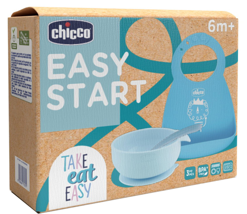 CHICCO SET PAPPA SILICONE 6M+ AZZURRO - Oltrefarma