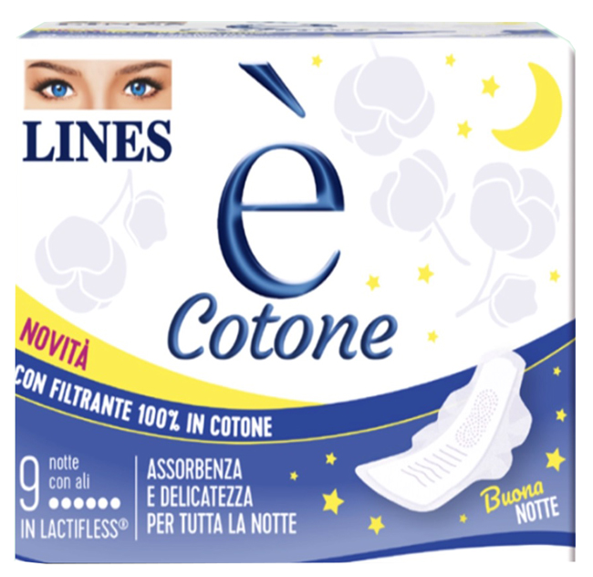 LINES E' COTONE ALI ASSORBENTE ESTERNO NOTTE 9 PEZZI - Antica Farmacia Ferrari