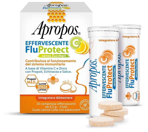 APROPOS EFFERVESCENTE C FLUPROTECT SENZA ZUCCHERI 20 COMPRESSE EFFERVESCENTI - Antica Farmacia Ferrari