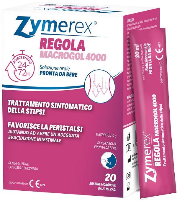 ZYMEREX REGOLA MACROGOL 4000 20 BUSTINE DA 20 ML SENZA ZUCCHERO SENZA GLUTINE SENZA LATTOSIO - Oltrefarma
